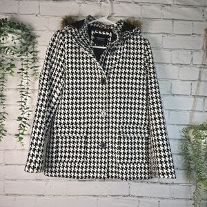 Holiday Editions Black & White Houndstooth Hooded Coat Girls Size XL EUC